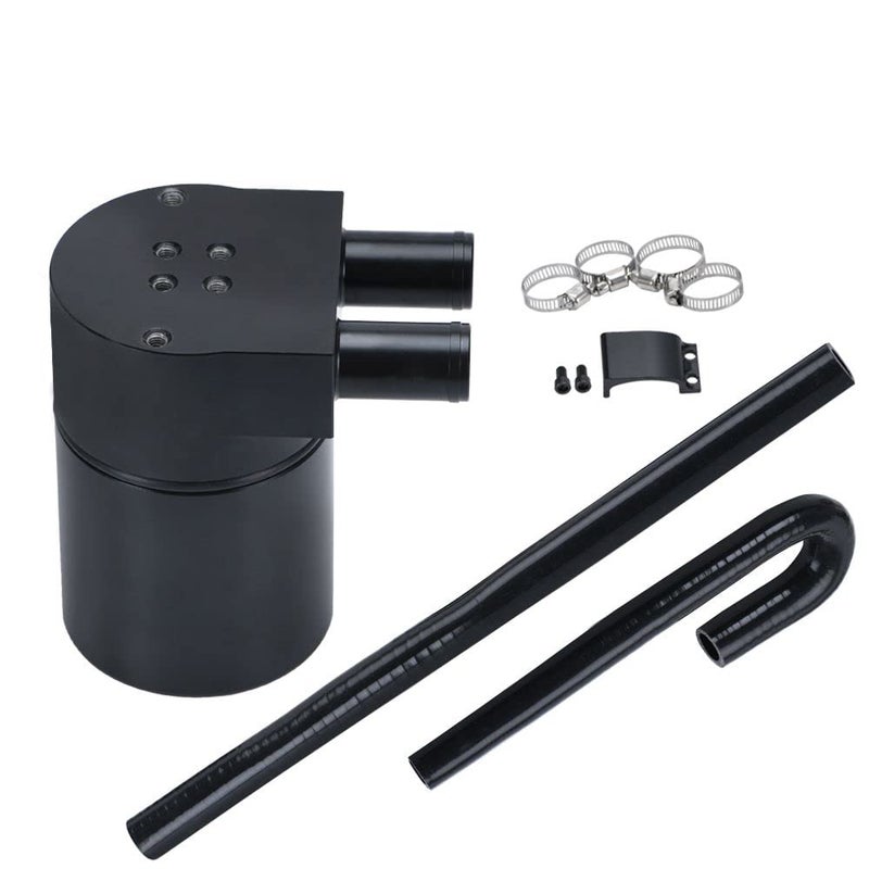 PQY Black Aluminum Alloy Reservior Oil Catch Can Tank with Silicone Radiator Hose Compatible with BMW N54 335i 135i E90 E92 E82 2006-2010 - Image 1